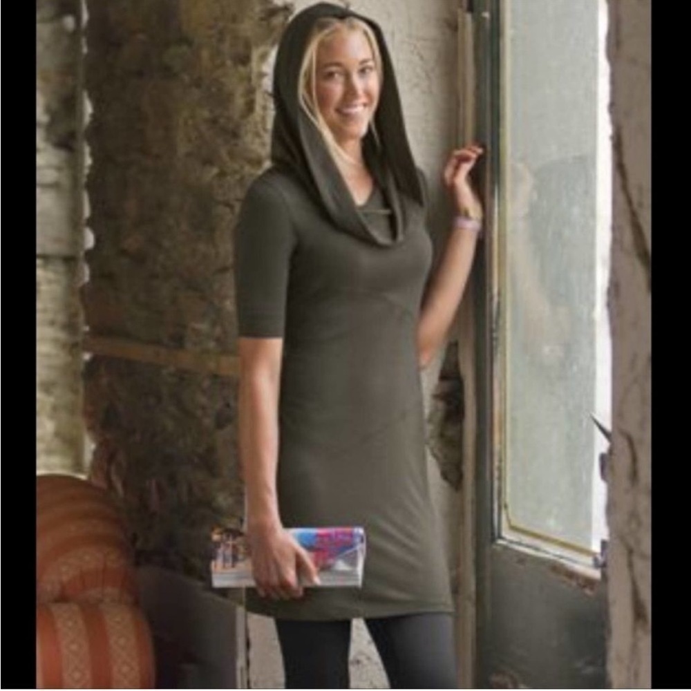 Athleta cowl neck hooded ruched dress